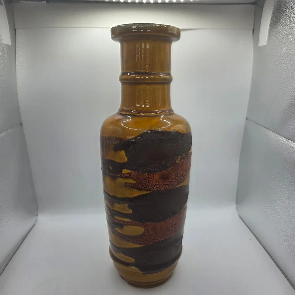 Royal Haeger USA Tall Art Pottery Vase Brown Amber Abstract Drip Glaze MCM